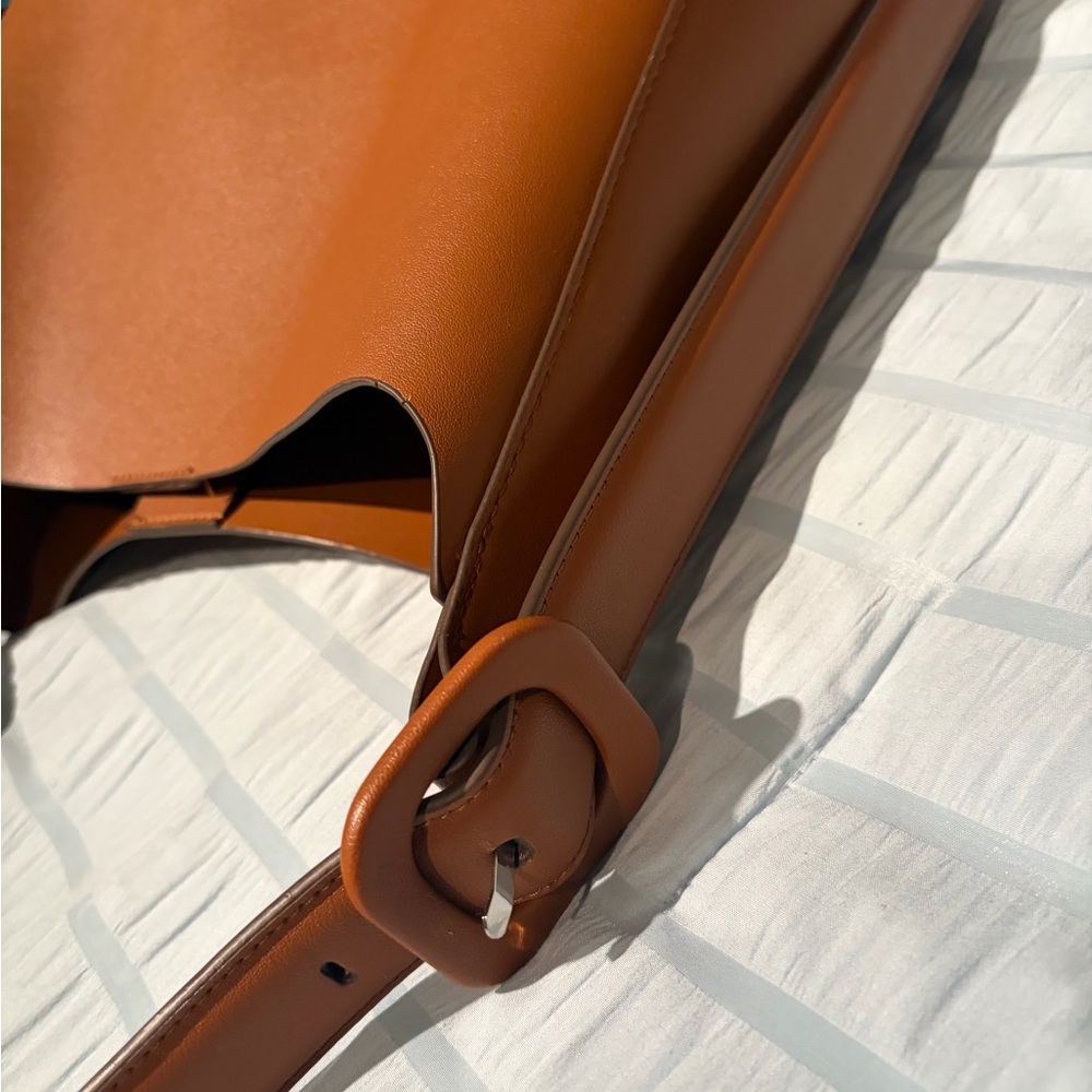 Mango Tan Leather Shoulder Bag